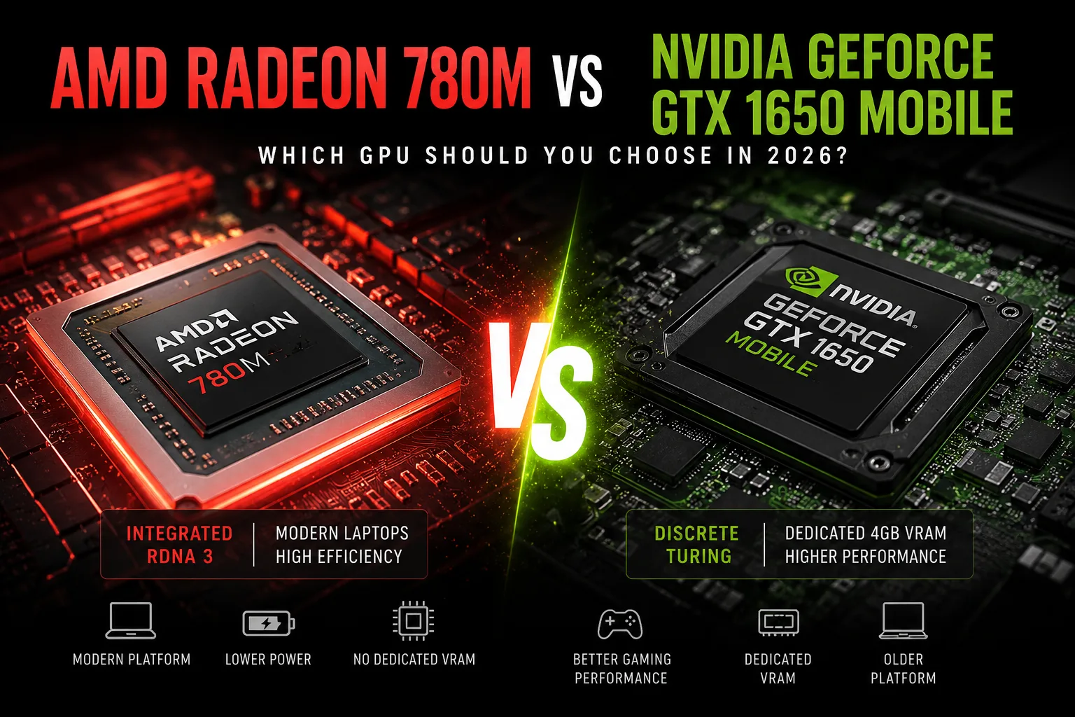 AMD Radeon 780M vs NVIDIA GeForce GTX 1650 Mobile graphics card comparison
