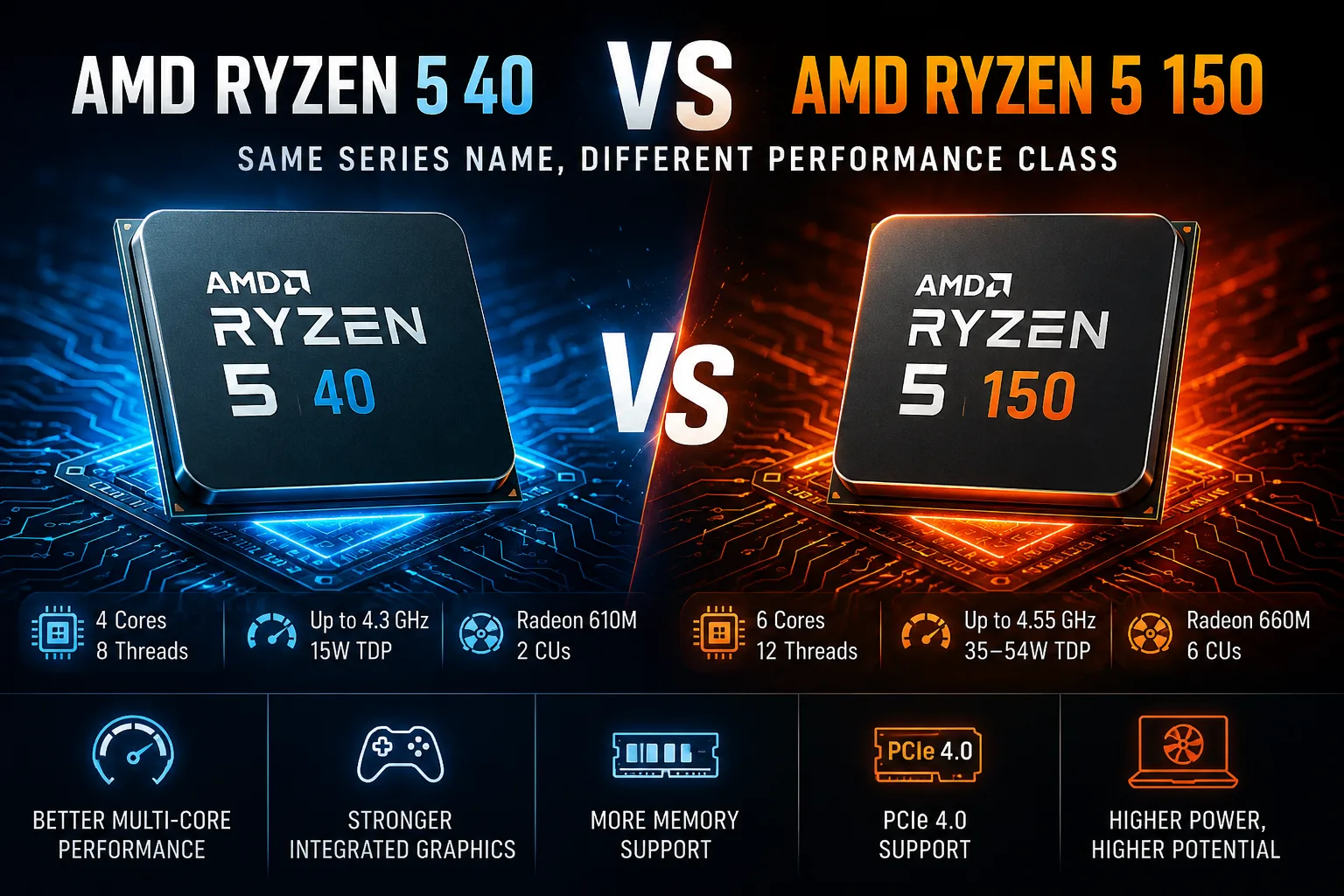 Comparaison de processeurs AMD Ryzen 5 40 vs AMD Ryzen 5 150