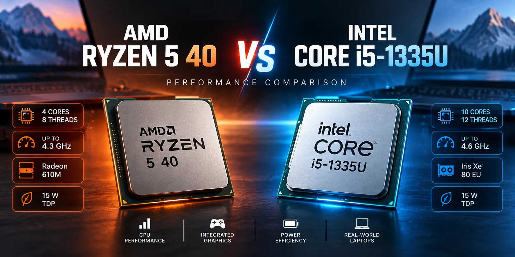 Comparaison de processeurs AMD Ryzen 5 40 vs Intel Core i5-1335U