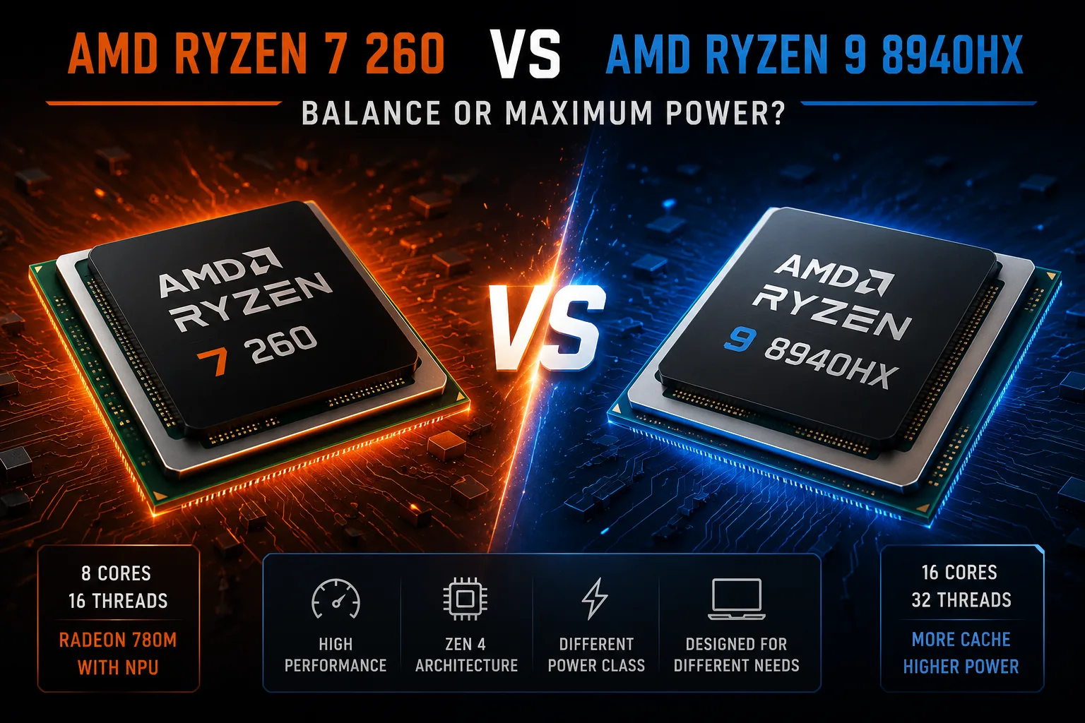 AMD Ryzen 7 260 vs AMD Ryzen 9 8940HX processor comparison