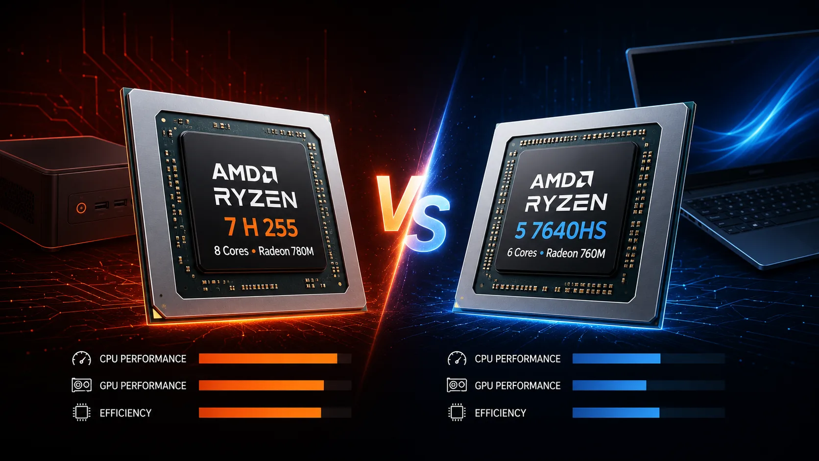 AMD Ryzen 7 H 255 vs AMD Ryzen 5 7640HS processor comparison