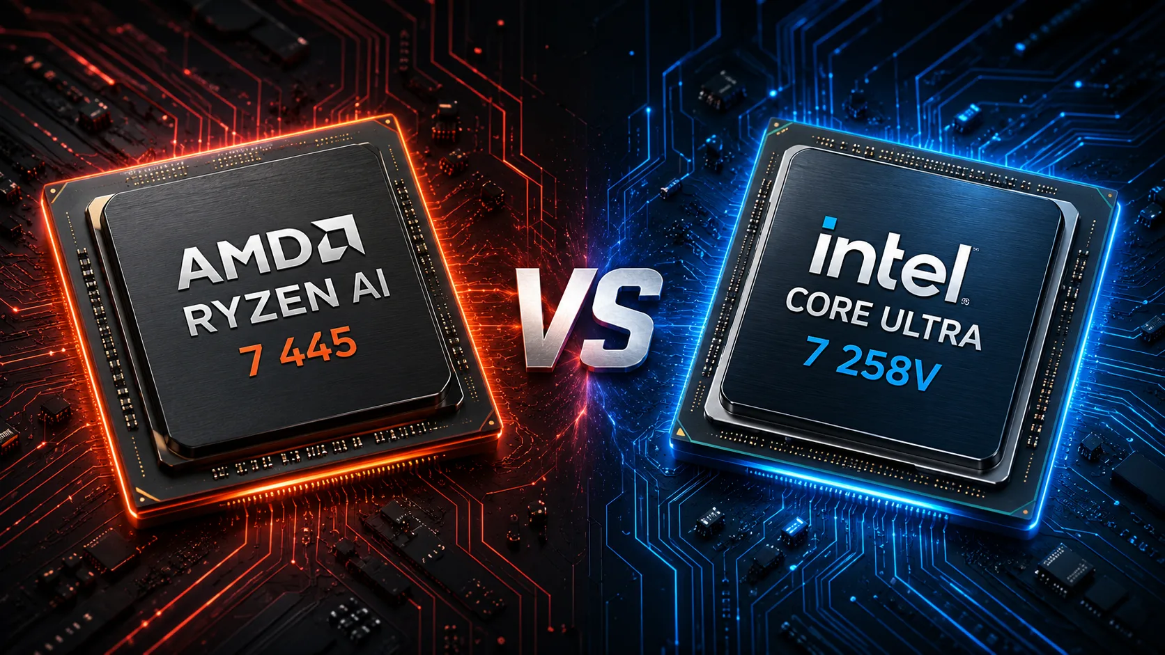 Comparação de processadores AMD Ryzen AI 7 445 vs Intel Core Ultra 7 258V