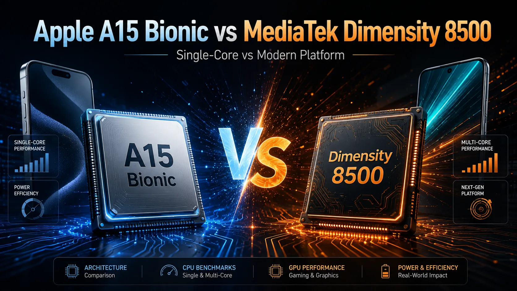Apple A15 Bionic vs MediaTek Dimensity 8500 mobile chipset comparison