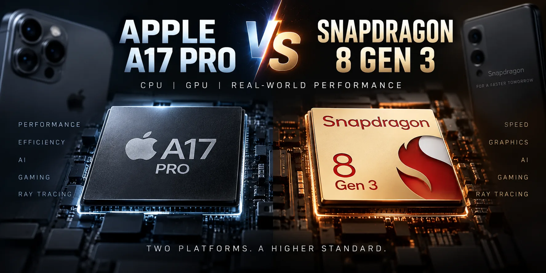 Сравнение мобильных чипсетов Apple A17 Pro vs Qualcomm Snapdragon 8 Gen 3