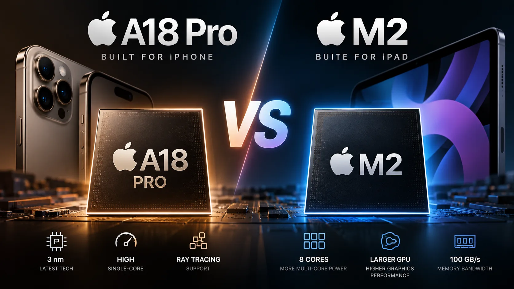 Apple A18 Pro vs Apple M2 iPad モバイルチップセット比較