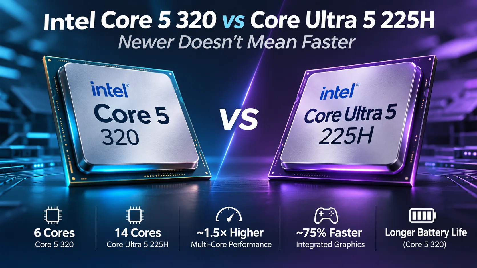 Confronto tra processori Intel Core 5 320 vs Intel Core Ultra 5 225H