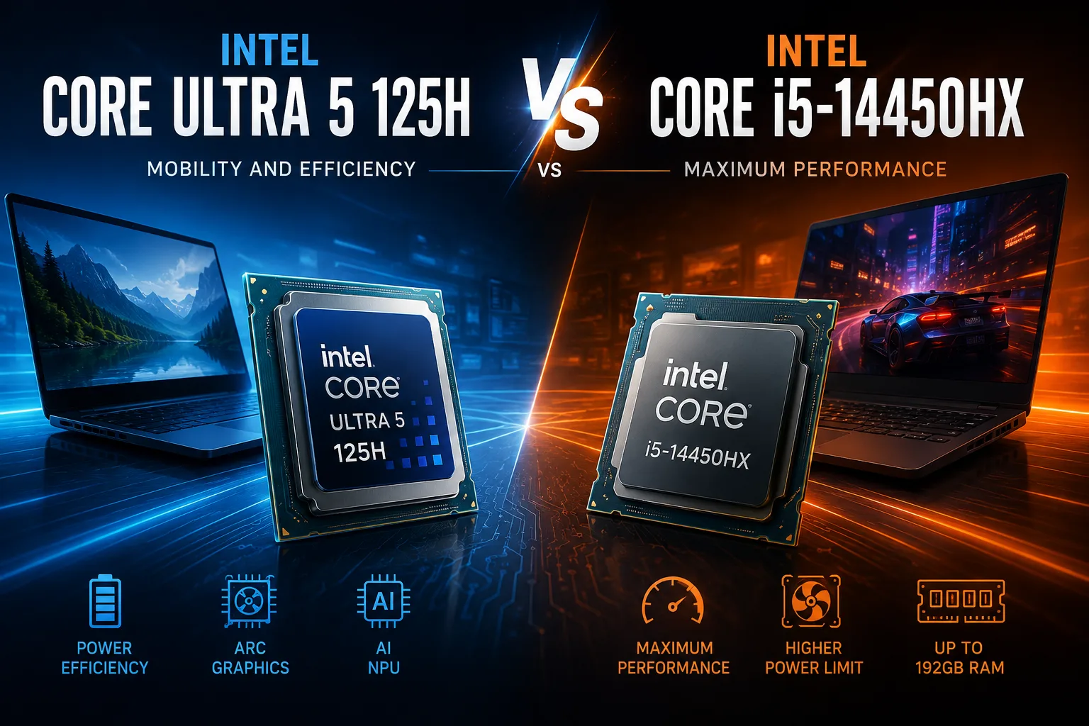 Comparação de processadores Intel Core Ultra 5 125H vs Intel Core i5-14450HX