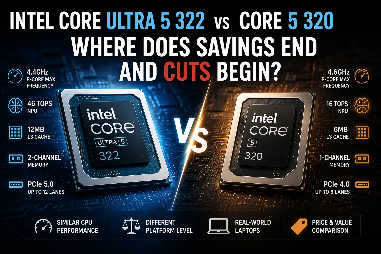Сравнение процессоров Intel Core Ultra 5 322 vs Intel Core 5 320