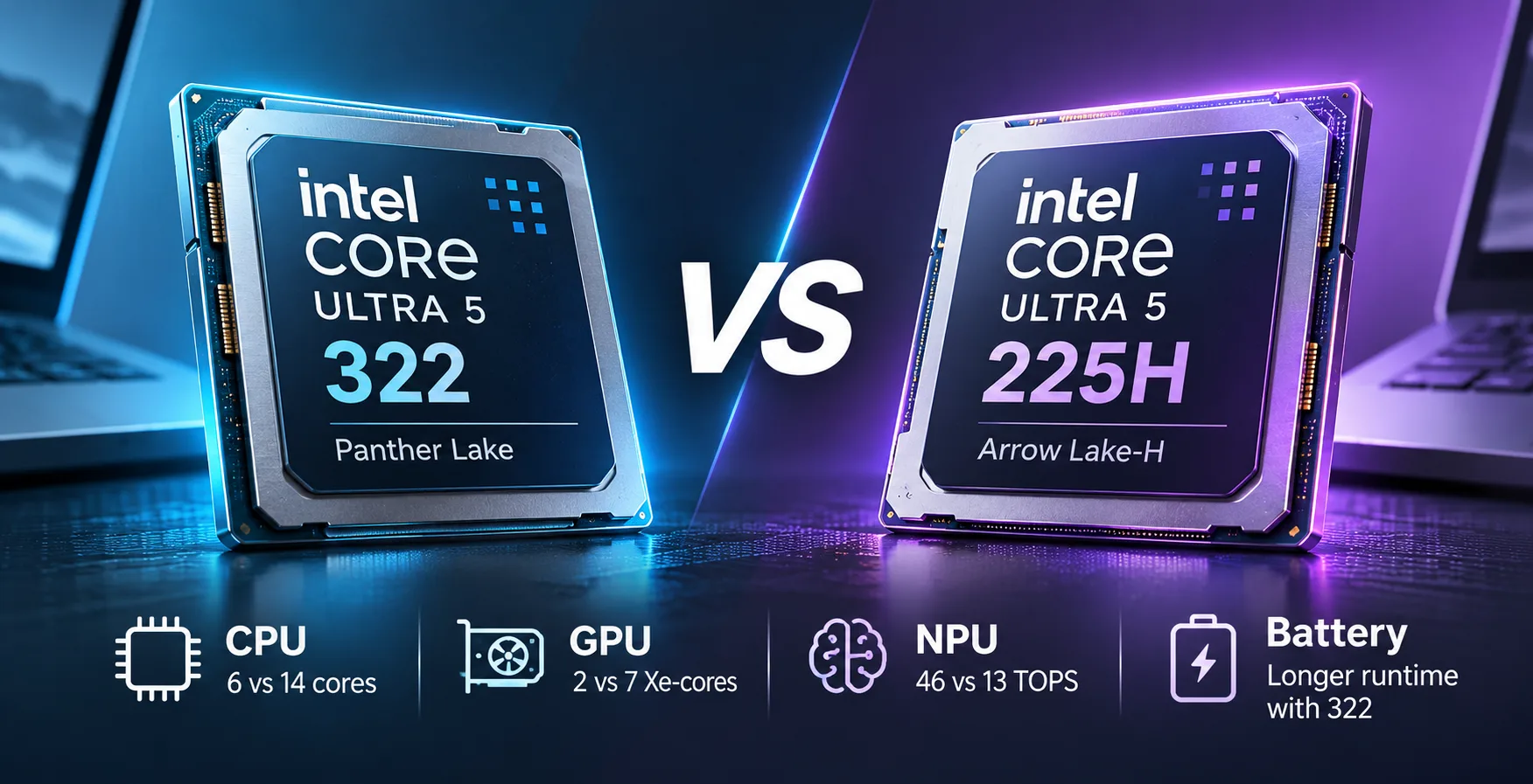 Confronto tra processori Intel Core Ultra 5 322 vs Intel Core Ultra 5 225H