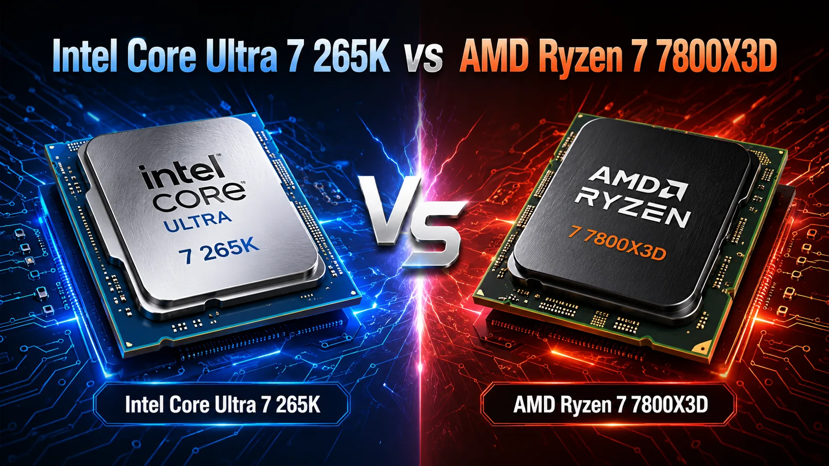 Comparação de processadores Intel Core Ultra 7 265K vs AMD Ryzen 7 7800X3D