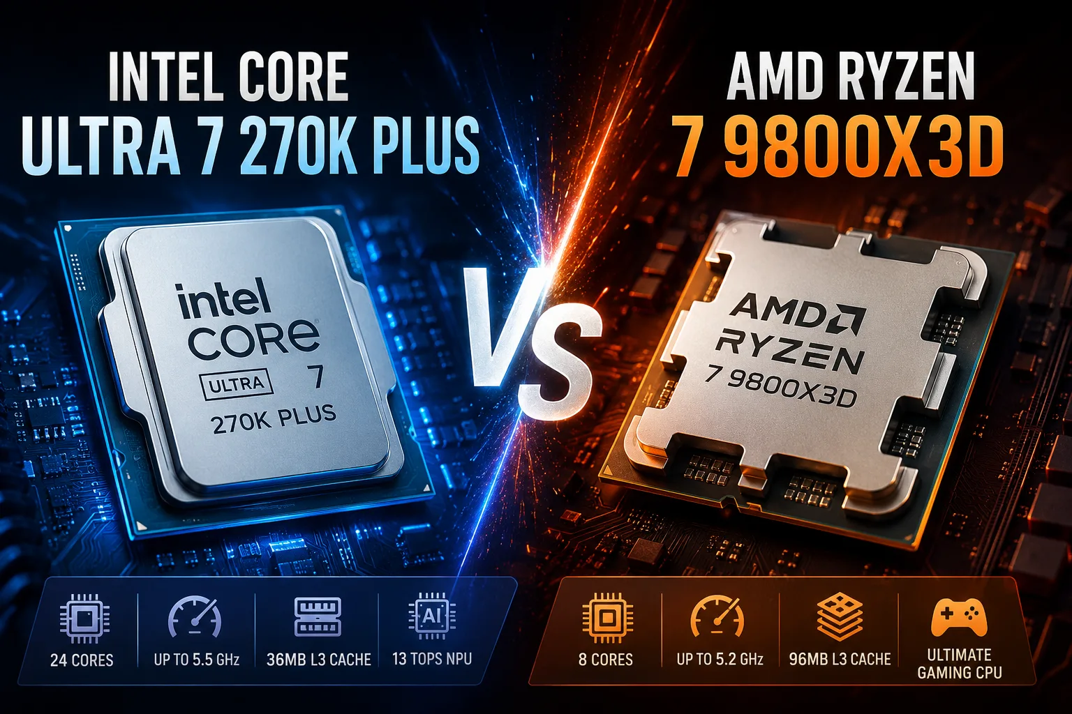 Intel Core Ultra 7 270K Plus vs AMD Ryzen 7 9800X3D processor comparison