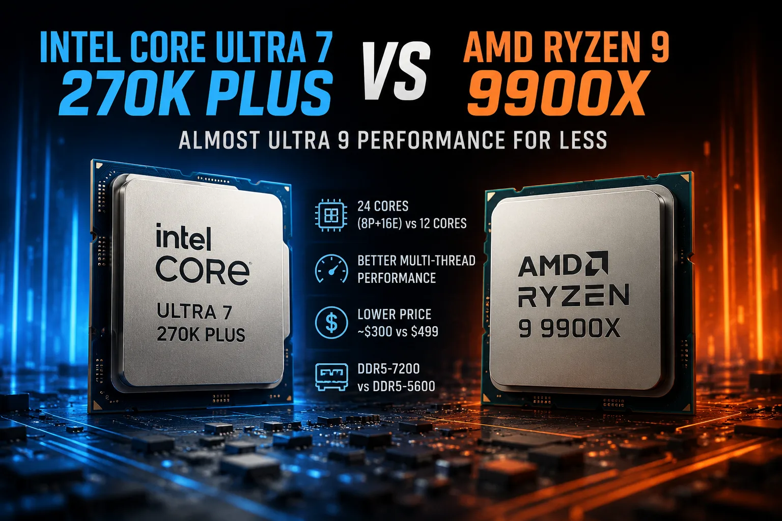 Intel Core Ultra 7 270K Plus vs AMD Ryzen 9 9900X processor comparison