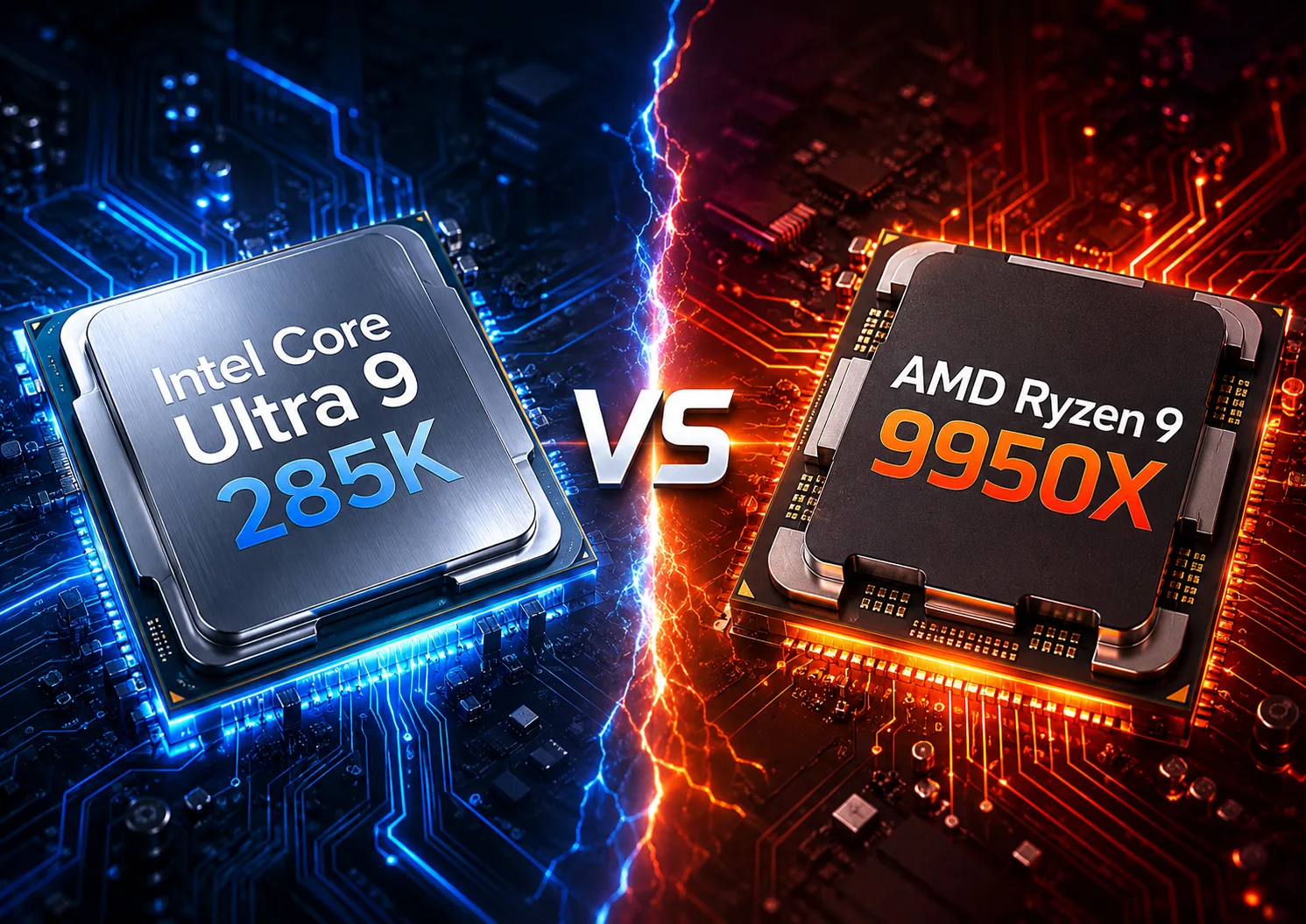 Comparación de procesadores Intel Core Ultra 9 285K vs AMD Ryzen 9 9950X