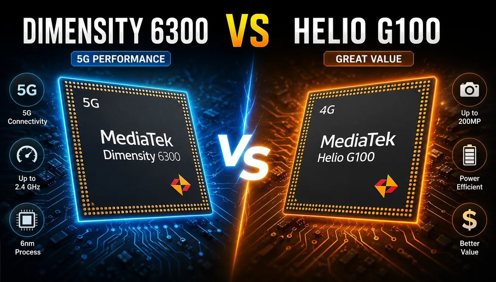 Сравнение мобильных чипсетов MediaTek Dimensity 6300 vs MediaTek Helio G100