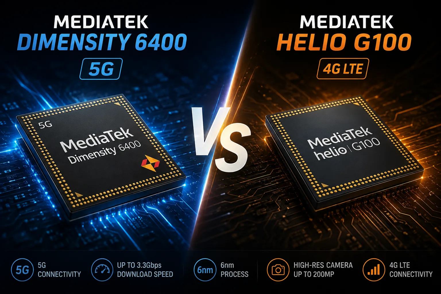 MediaTek Dimensity 6400 vs MediaTek Helio G100 モバイルチップセット比較