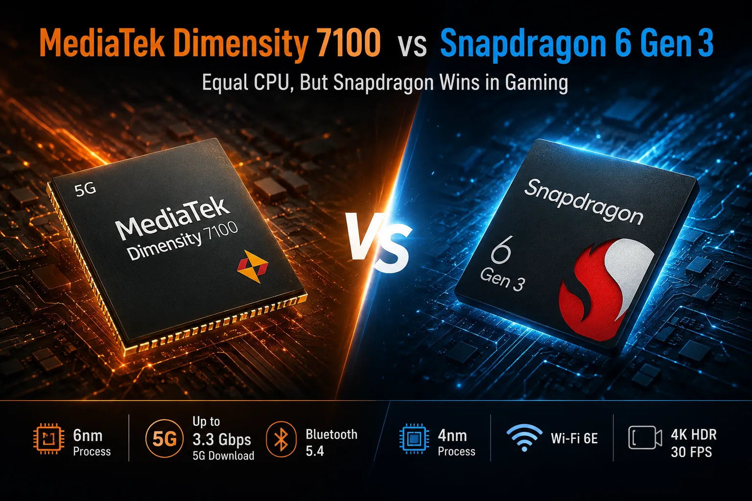 Vergleich mobiler Chipsätze MediaTek Dimensity 7100 vs Qualcomm Snapdragon 6 Gen 3