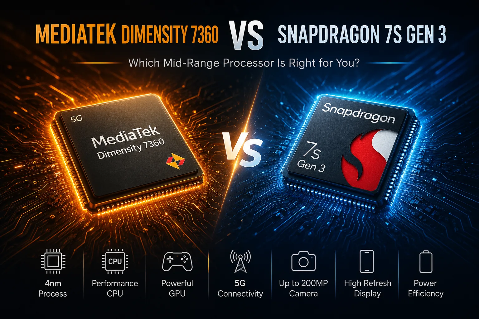 MediaTek Dimensity 7360 vs Qualcomm Snapdragon 7s Gen 3 모바일 칩셋 비교