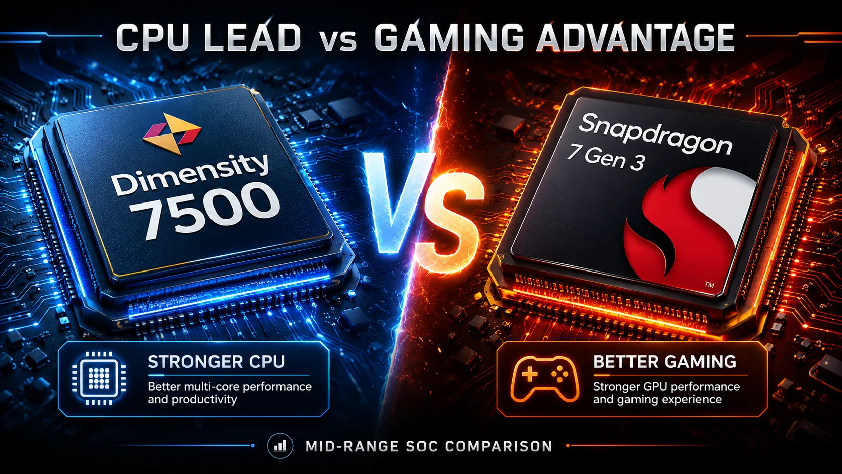 Сравнение мобильных чипсетов MediaTek Dimensity 7500 vs Qualcomm Snapdragon 7 Gen 3
