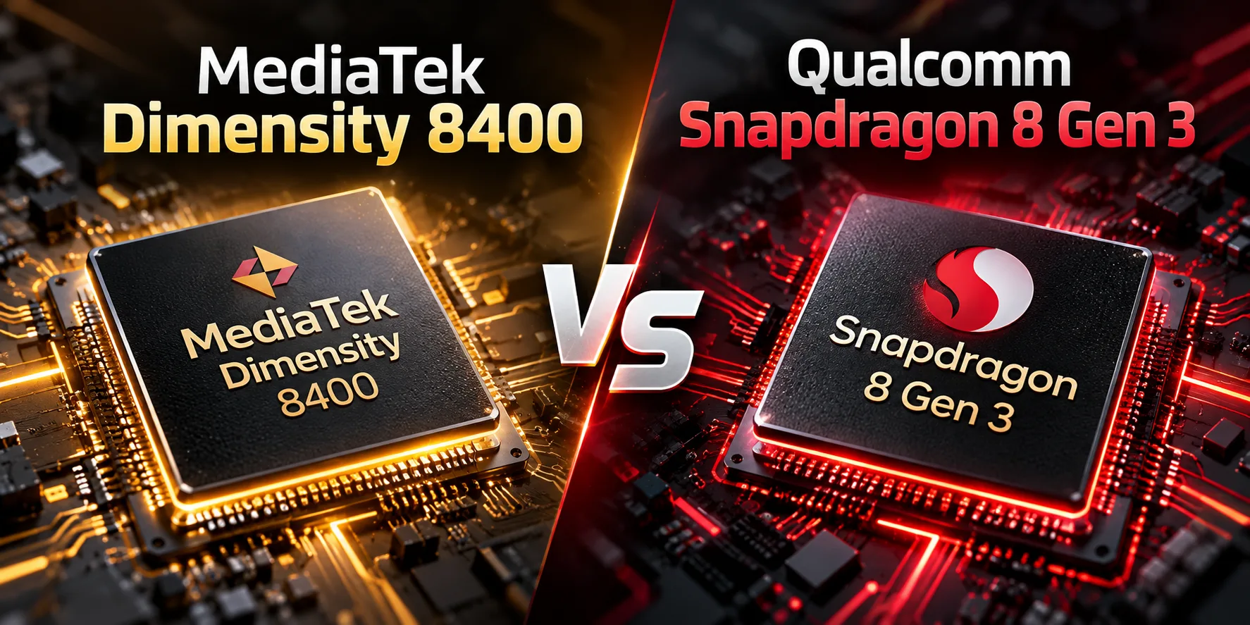 MediaTek Dimensity 8400 vs Qualcomm Snapdragon 8 Gen 3 モバイルチップセット比較
