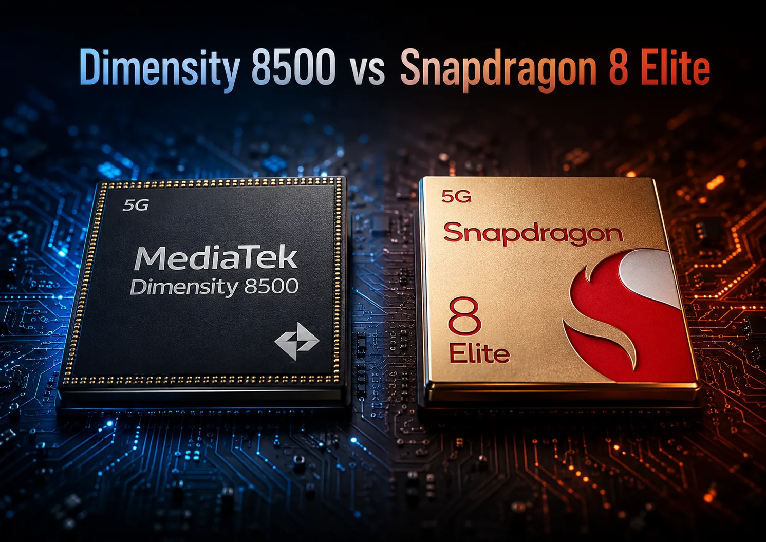 Comparación de chipsets móviles MediaTek Dimensity 8500 vs Qualcomm Snapdragon 8 Elite