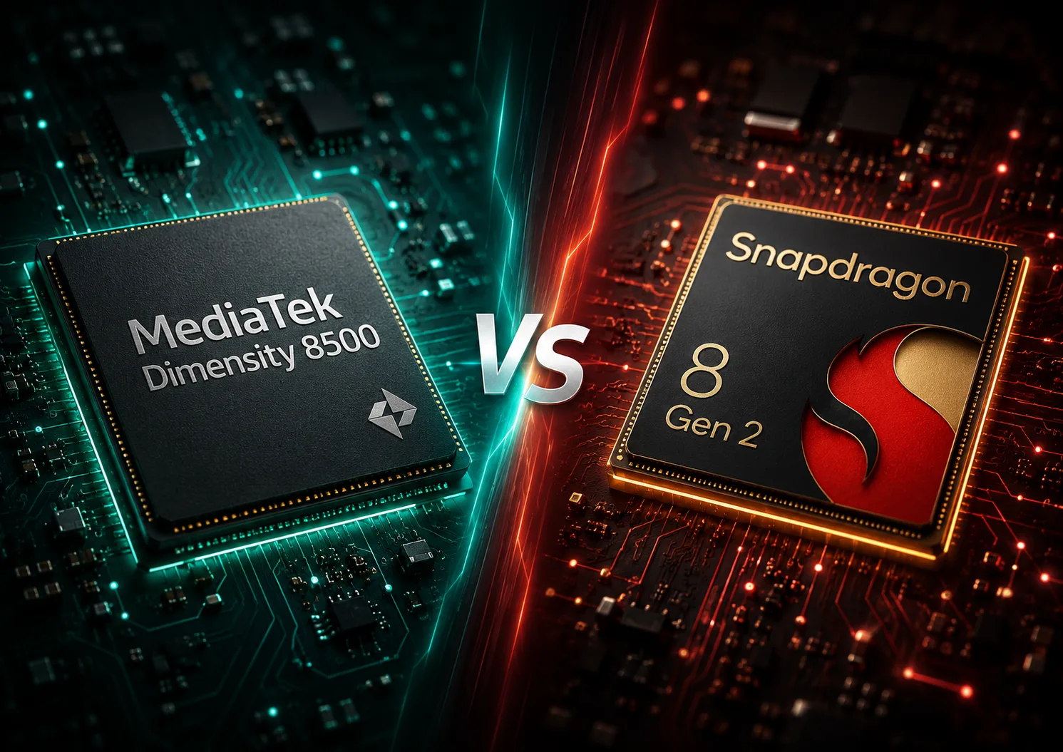 MediaTek Dimensity 8500 vs Qualcomm Snapdragon 8 Gen 2 mobile chipset comparison