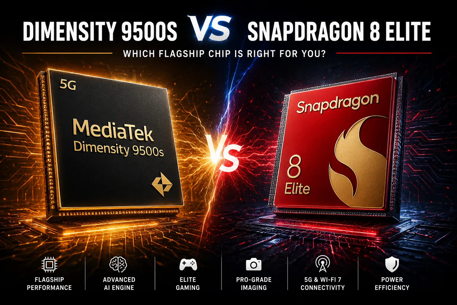 Comparación de chipsets móviles MediaTek Dimensity 9500s vs Qualcomm Snapdragon 8 Elite