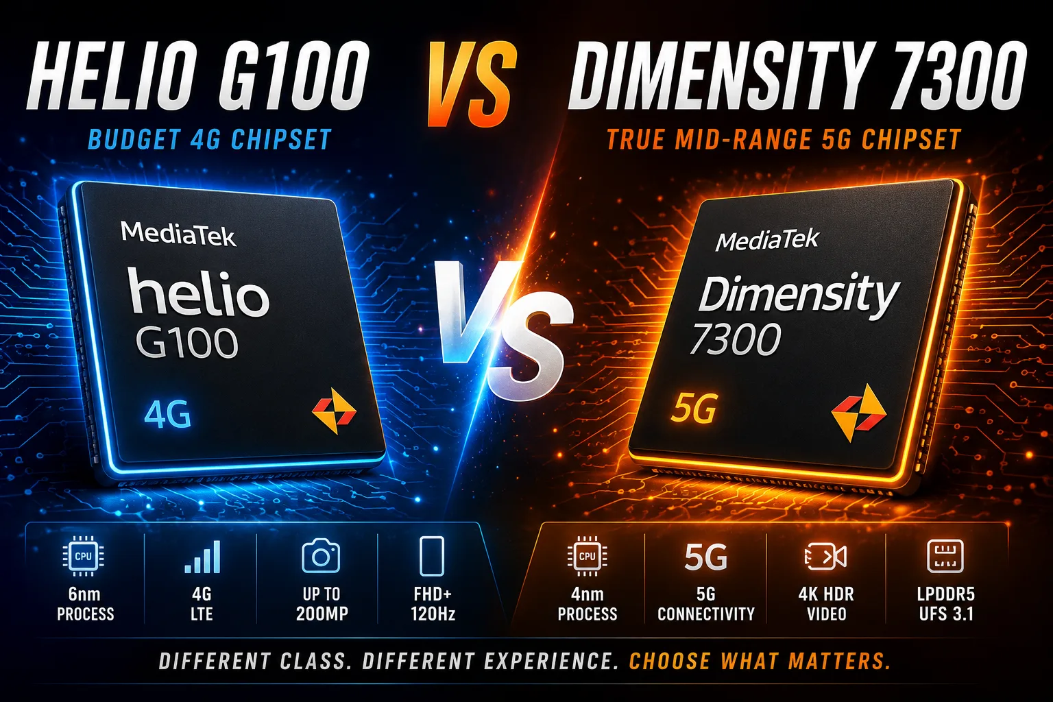 Comparación de chipsets móviles MediaTek Helio G100 vs MediaTek Dimensity 7300