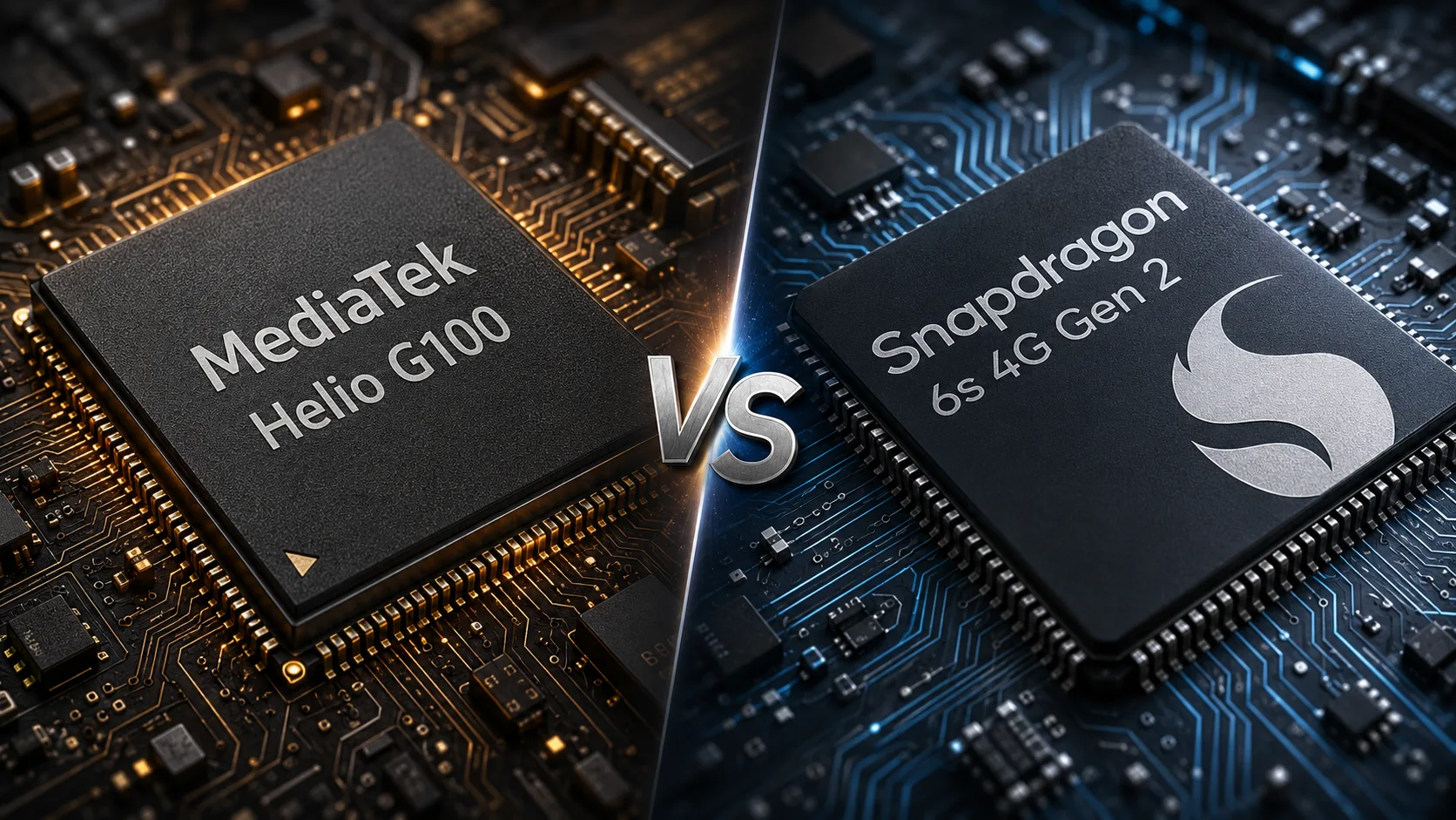 Comparação de chipsets móveis MediaTek Helio G100 vs Qualcomm Snapdragon 6s 4G Gen 2
