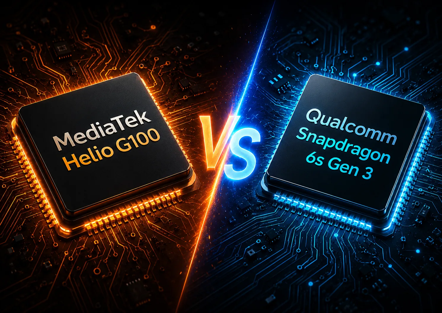 Сравнение мобильных чипсетов MediaTek Helio G100 vs Qualcomm Snapdragon 6s Gen 3