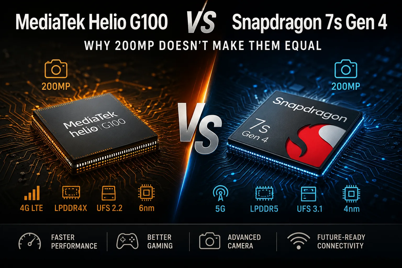 MediaTek Helio G100 vs Qualcomm Snapdragon 7s Gen 4 모바일 칩셋 비교