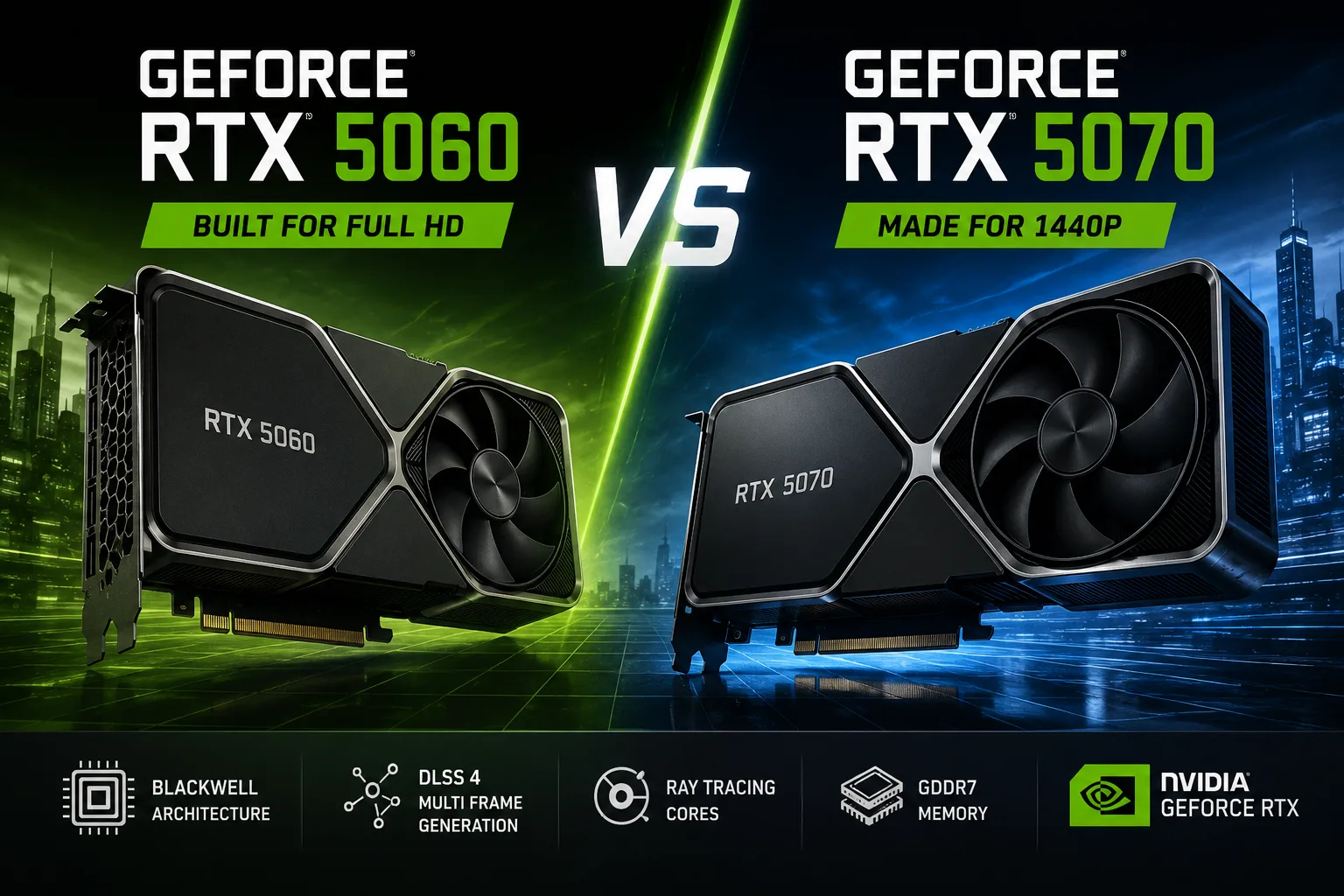 NVIDIA GeForce RTX 5060 vs NVIDIA GeForce RTX 5070 graphics card comparison