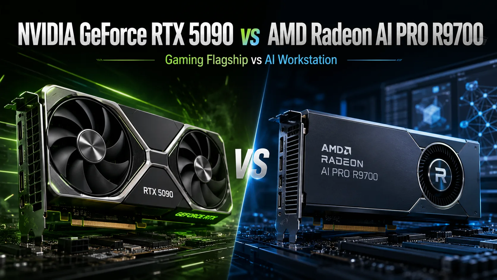Comparação de placas de vídeo NVIDIA GeForce RTX 5090 vs AMD Radeon AI PRO R9700