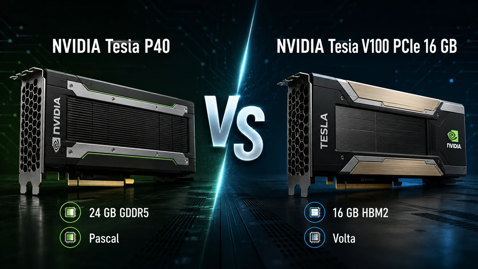 Comparación de tarjetas gráficas NVIDIA Tesla P40 vs NVIDIA Tesla V100 PCIe 16 GB