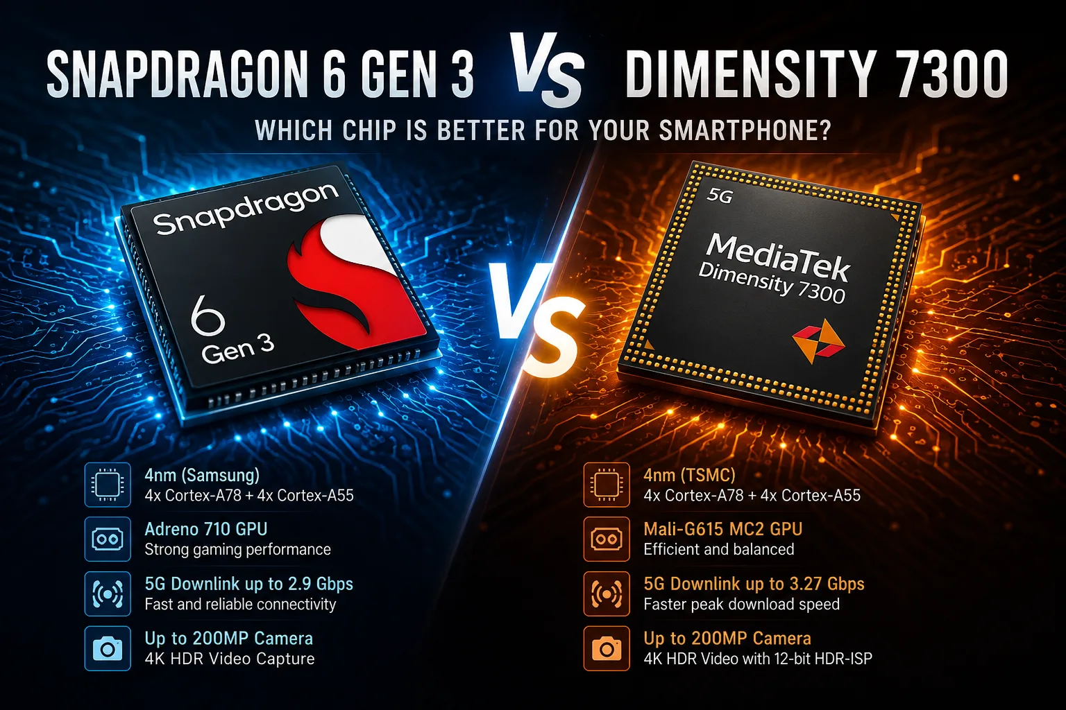 Сравнение мобильных чипсетов Qualcomm Snapdragon 6 Gen 3 vs MediaTek Dimensity 7300
