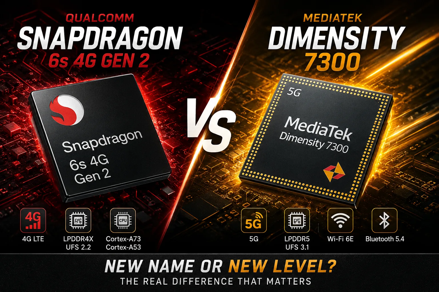 Qualcomm Snapdragon 6s 4G Gen 2 vs MediaTek Dimensity 7300 모바일 칩셋 비교