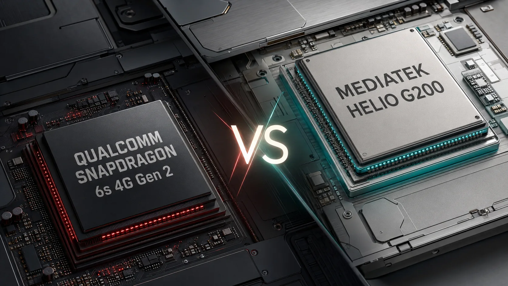 Vergleich mobiler Chipsätze Qualcomm Snapdragon 6s 4G Gen 2 vs MediaTek Helio G200