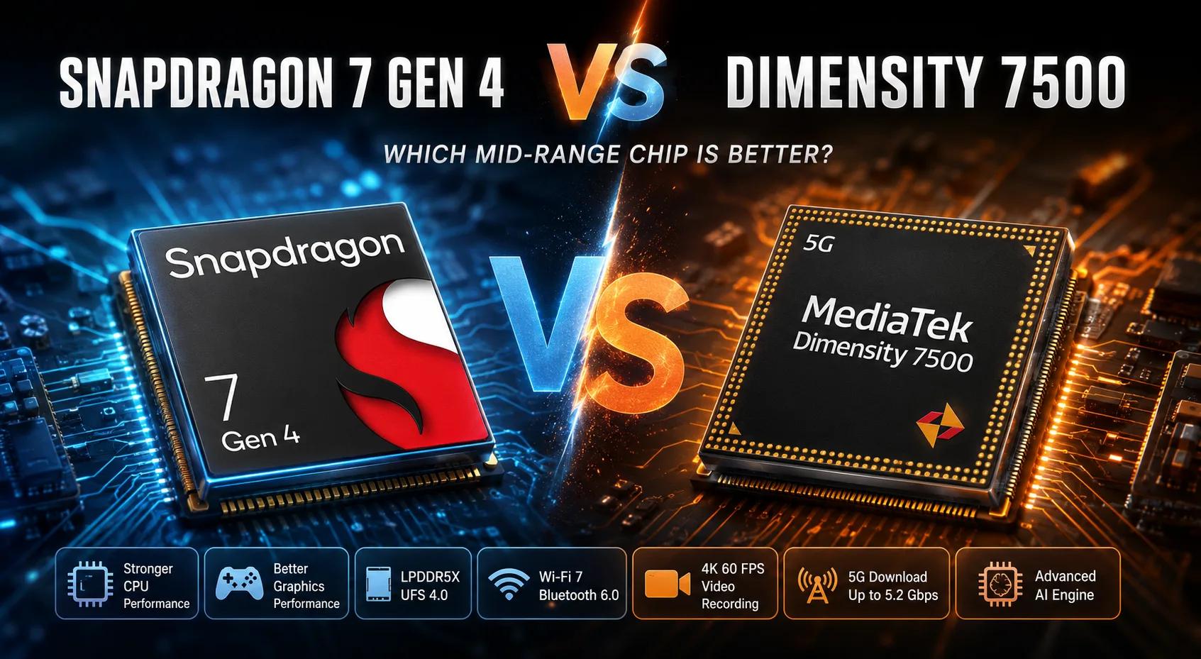 Сравнение мобильных чипсетов Qualcomm Snapdragon 7 Gen 4 vs MediaTek Dimensity 7500