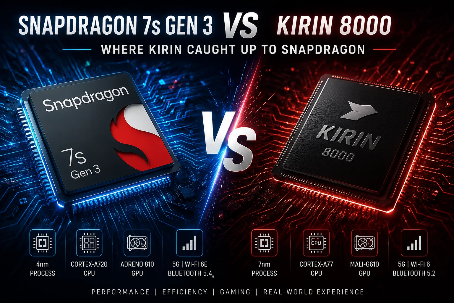 Confronto tra chipset mobili Qualcomm Snapdragon 7s Gen 3 vs HiSilicon Kirin 8000