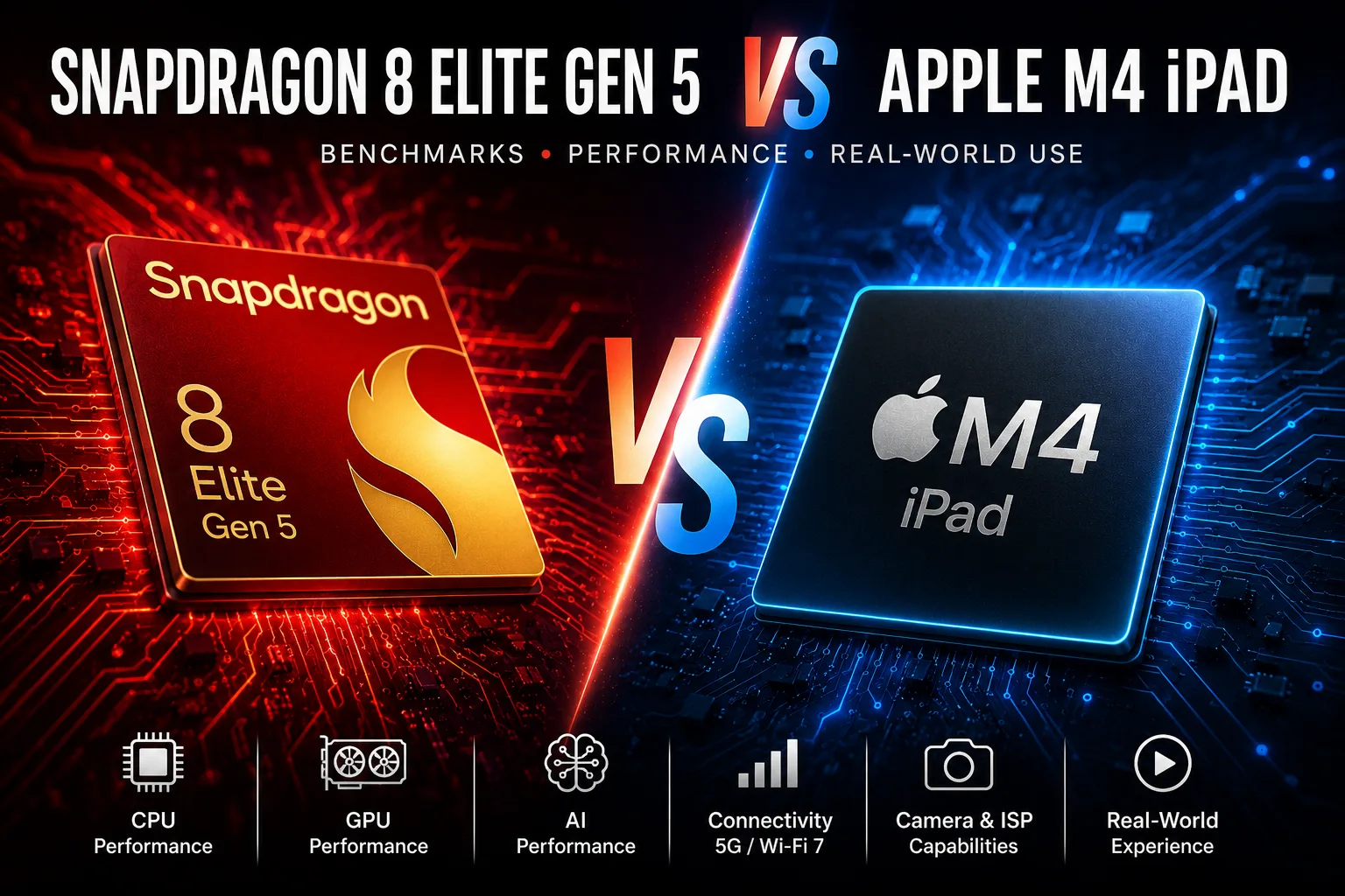 Сравнение мобильных чипсетов Qualcomm Snapdragon 8 Elite Gen 5 vs Apple M4 iPad
