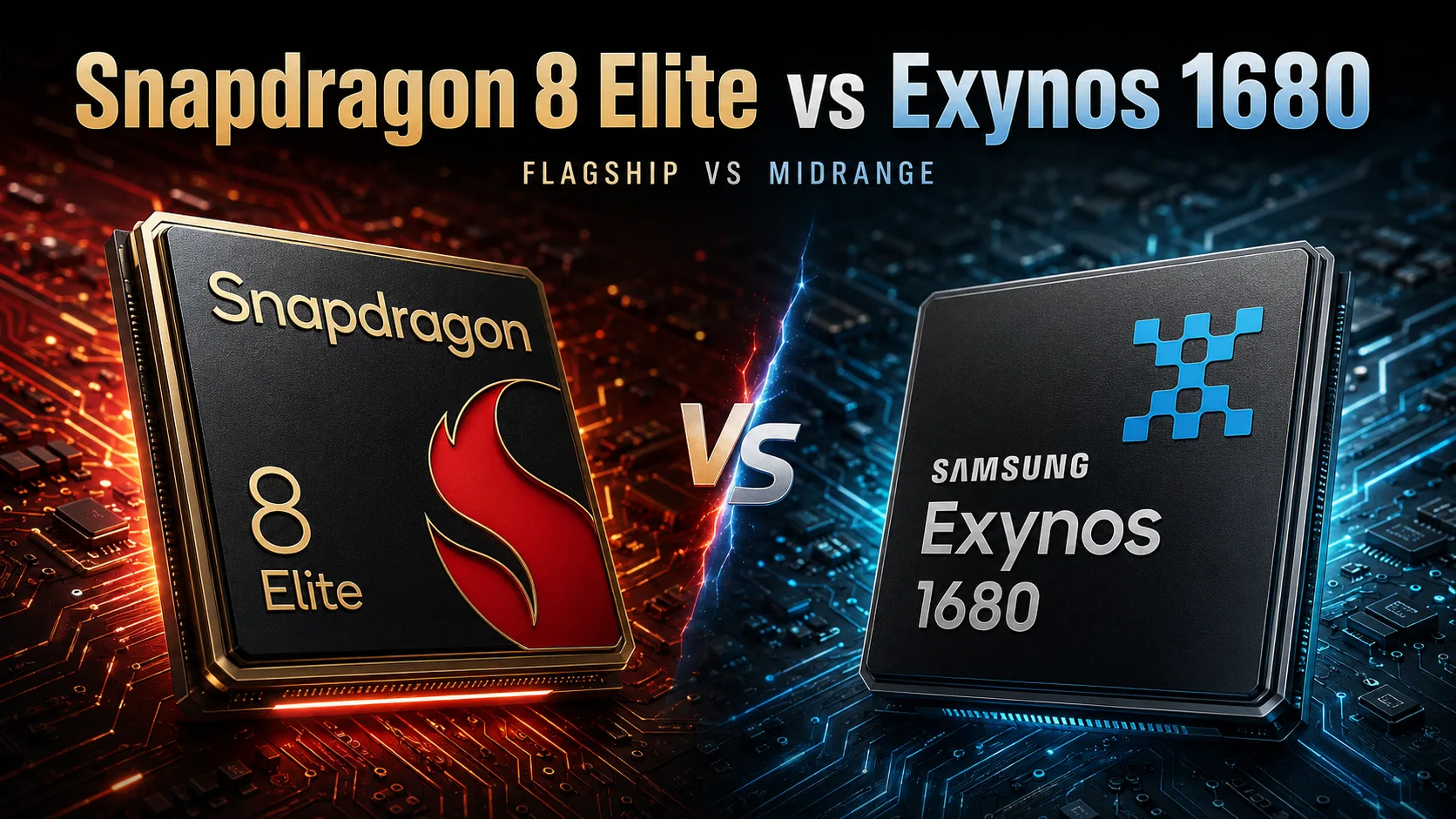 Qualcomm Snapdragon 8 Elite vs Samsung Exynos 1680 モバイルチップセット比較