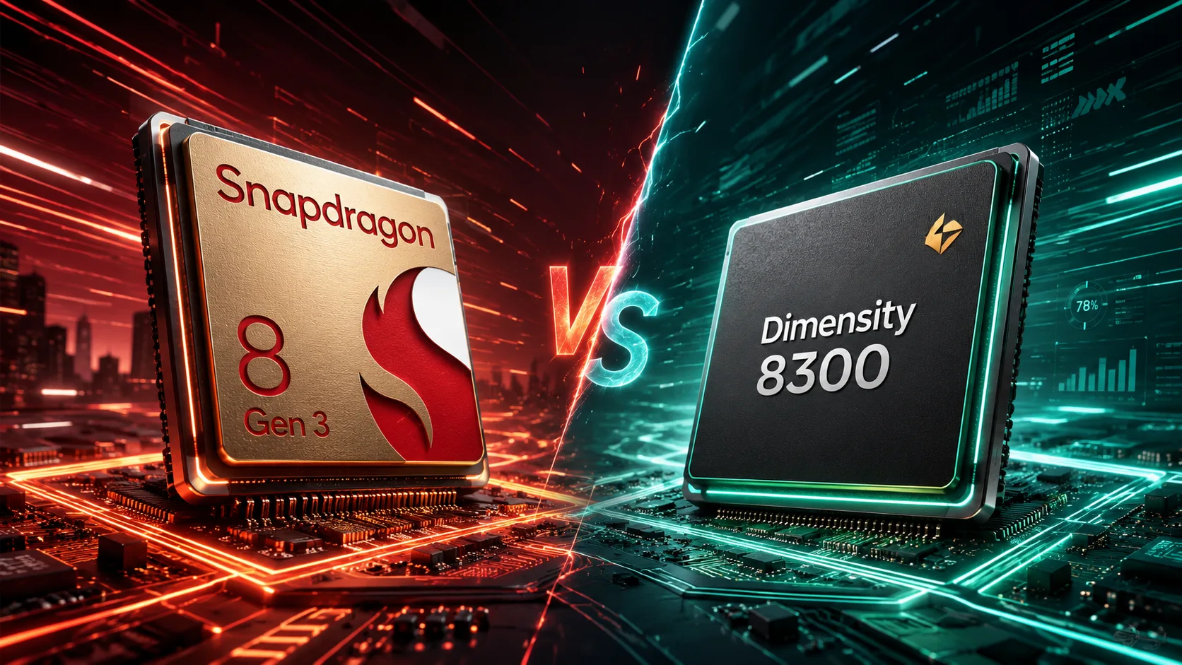 Qualcomm Snapdragon 8 Gen 3 vs MediaTek Dimensity 8300 モバイルチップセット比較