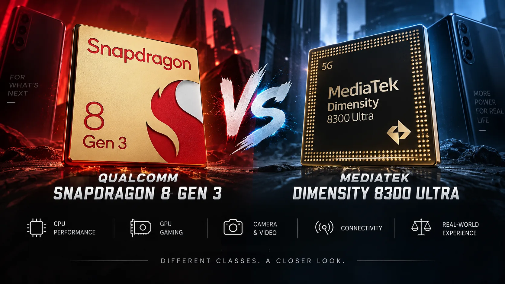 Qualcomm Snapdragon 8 Gen 3 vs MediaTek Dimensity 8300 Ultra モバイルチップセット比較
