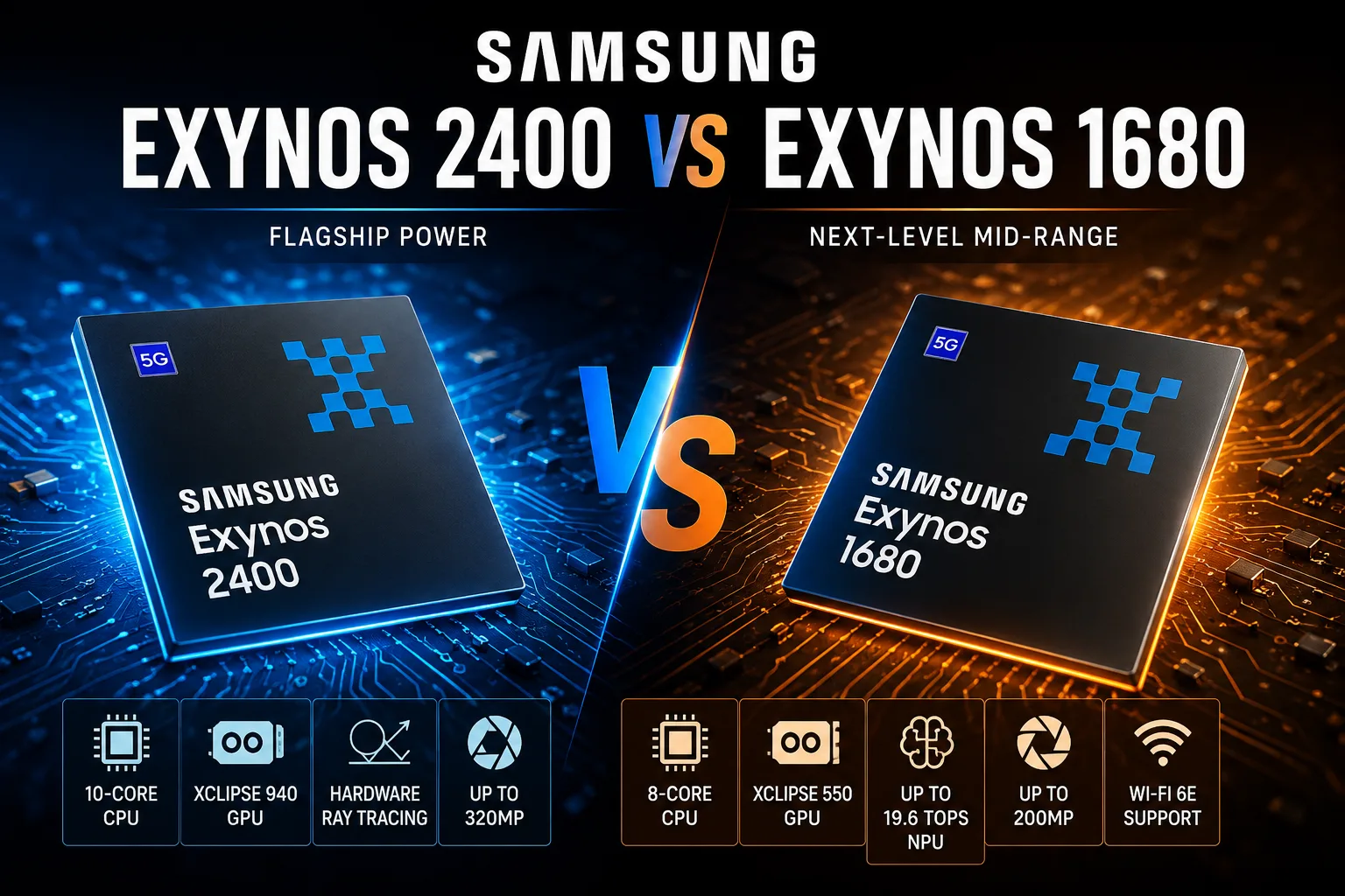 Comparación de chipsets móviles Samsung Exynos 2400 vs Samsung Exynos 1680