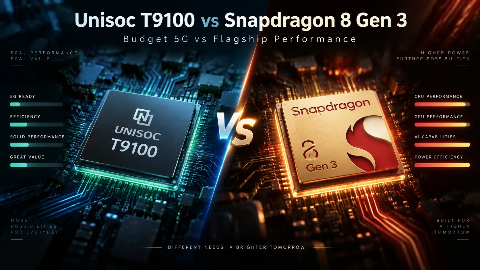 Unisoc T9100 vs Qualcomm Snapdragon 8 Gen 3 モバイルチップセット比較