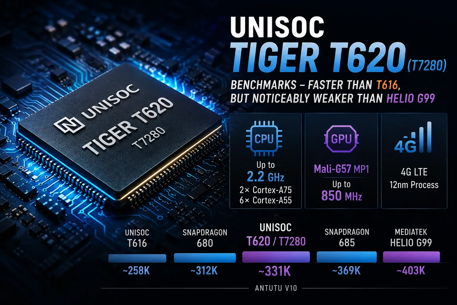 Análise do chipset móvel Unisoc Tiger T620